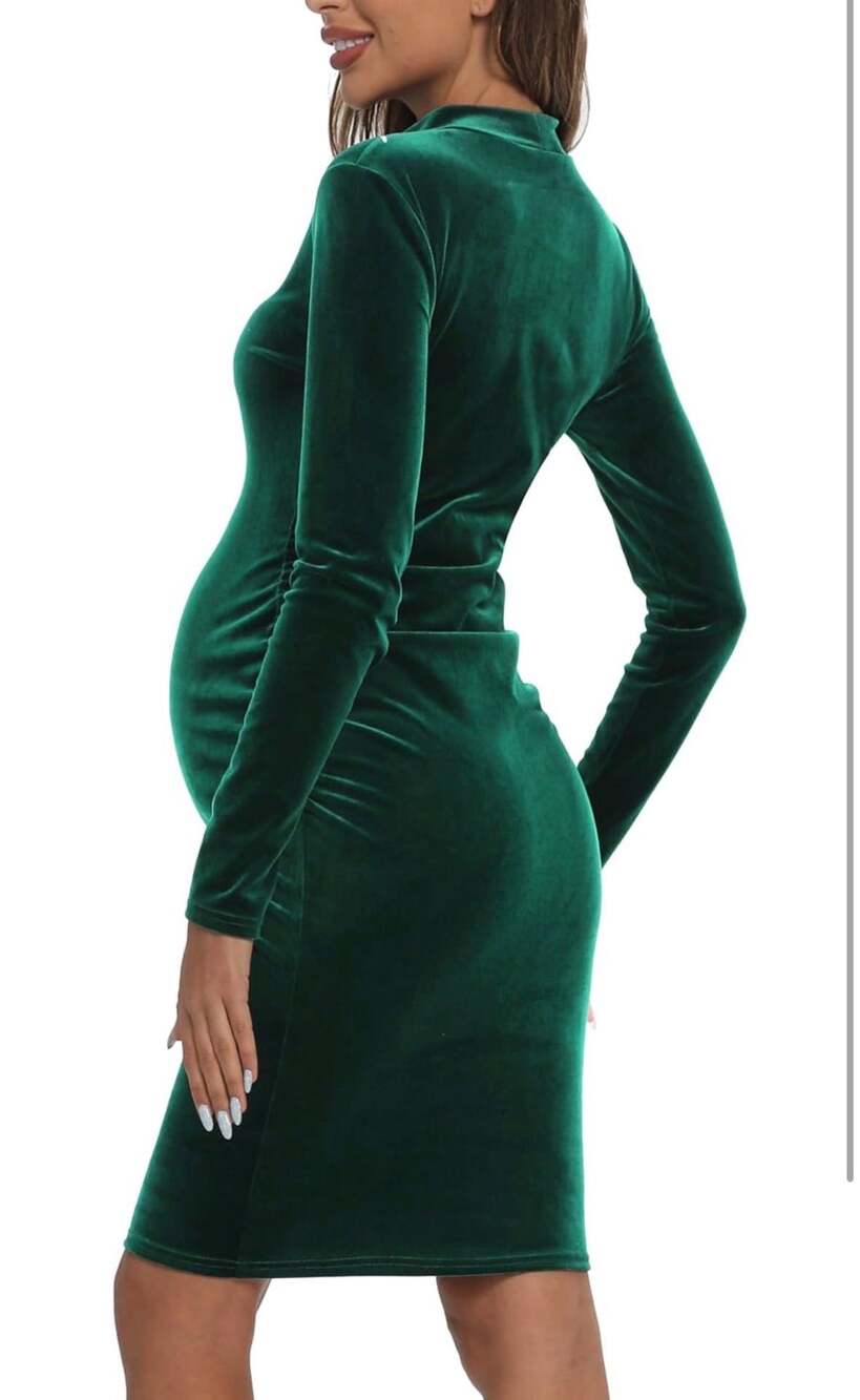 JINDIIM Long Sleeve Velvet Turtleneck Maternity Bodycon Dress for Casual Baby Sh - Picture 3 of 5